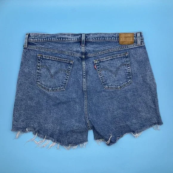 Levis 501 Blue Denim Distressed Stretch Shorts Button Fly Summer Casual W40 - Picture 2 of 12